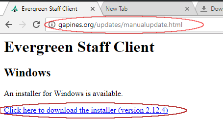 Evergreen Staff Client download page and link.